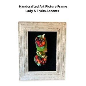 Handcrafted Art Picture Frame Lady & Fruits Accents Design Colorful 7”1/2x9”1/2